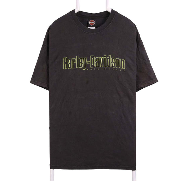 Harley Davidson 00's Y2K Spellout Logo Back Print Crewneck T Shirt XXLarge (2XL) Black