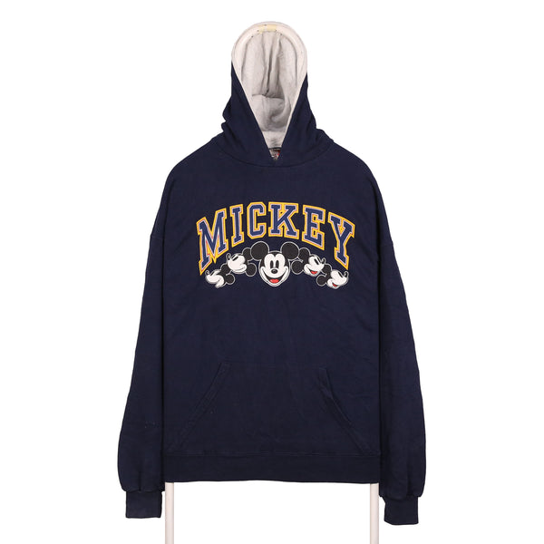 Disney 90's Mickey Mouse Graphic Spellout Logo Lightweight Hoodie XLarge Blue