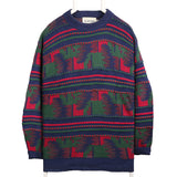 Alafoss 90's Knitted Striped Aztec Jumper XLarge Blue