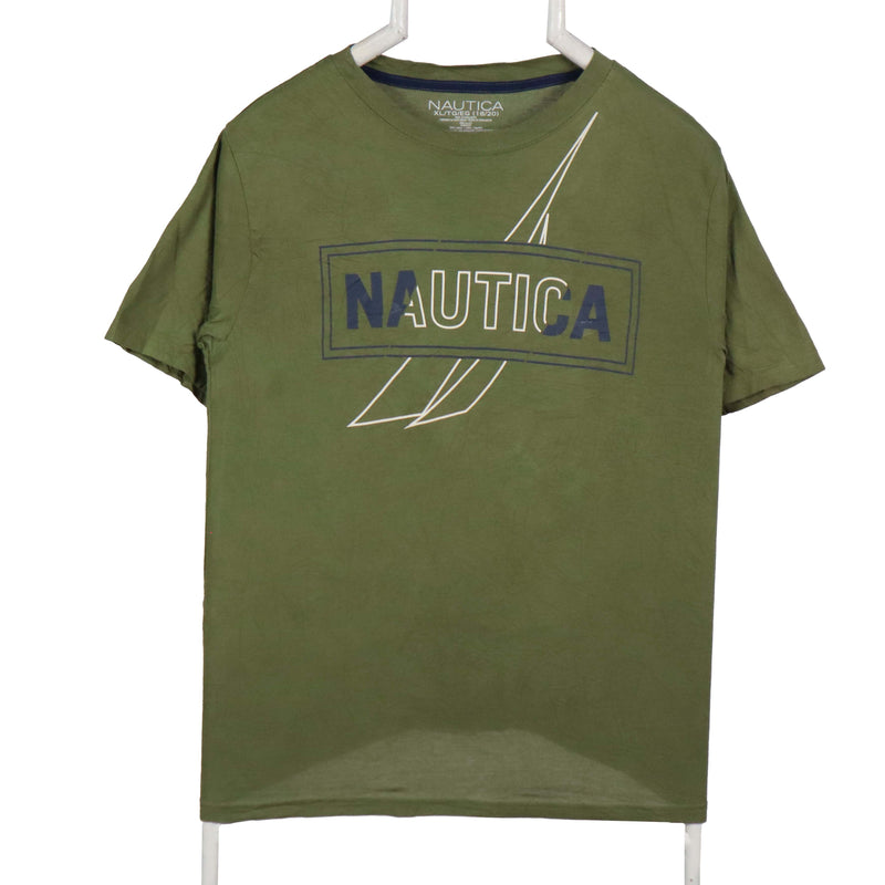 Nautica 90's Spellout Short Sleeve Crewneck T Shirt XLarge Khaki Green
