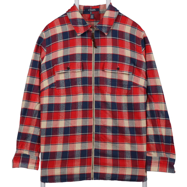 Chaps 90's Long Sleeve Zip Up Check Shirt XXLarge (2XL) Red