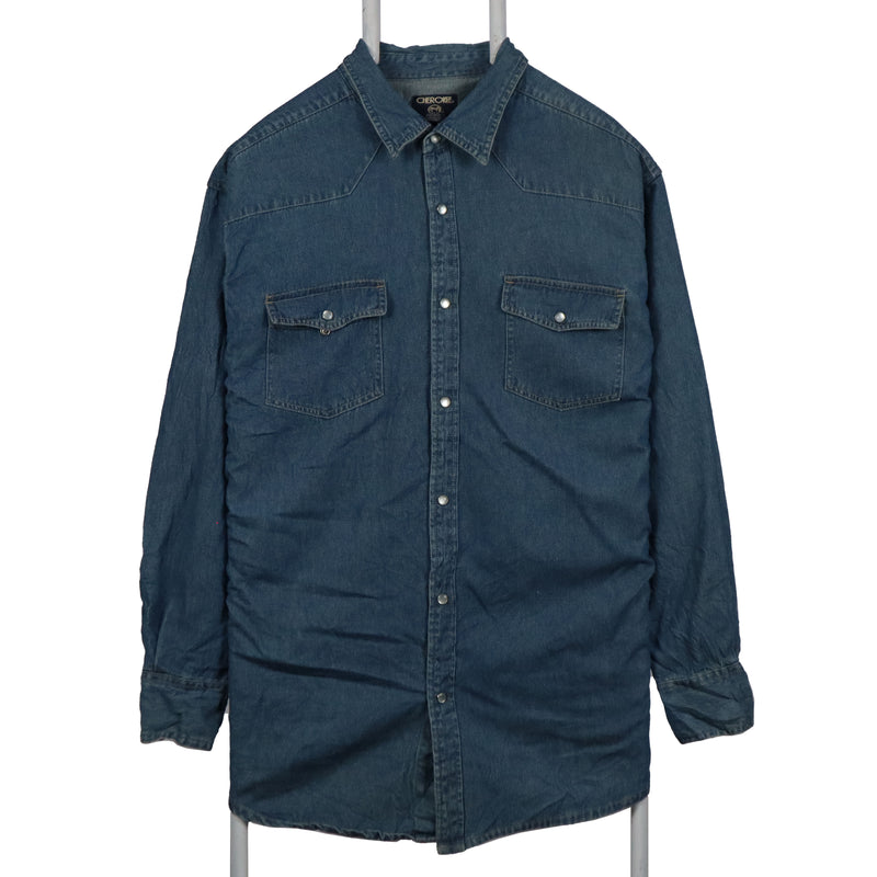Cherokee 90's Denim Long Sleeve Button Up Shirt Large Blue