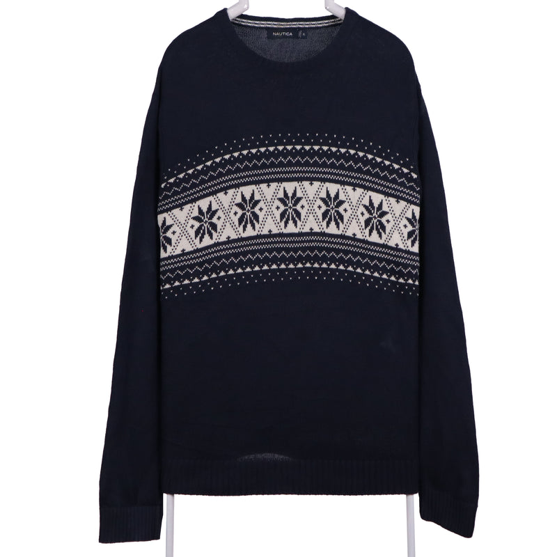 Nautica 90's Knitted Crewneck Jumper / Sweater XLarge Navy Blue