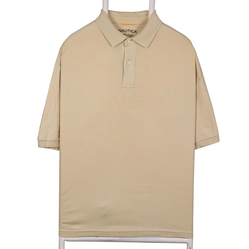 Nautica 90's Short Sleeve Button Up Polo Shirt Large Beige Cream