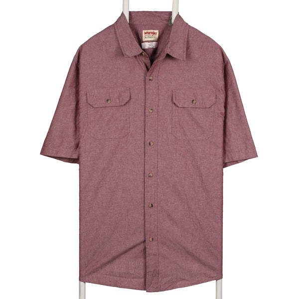 Wrangler 90's Short Sleeve Button Up Shirt XLarge Burgundy Red