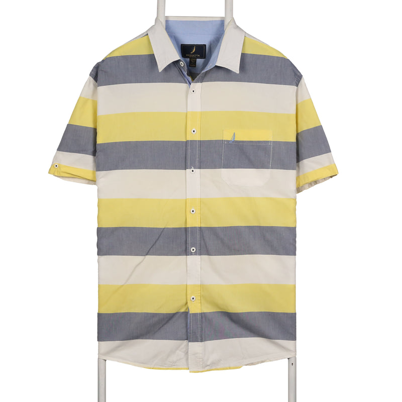 REGATTA 90's Short Sleeve Button Up Striped Shirt XLarge Grey