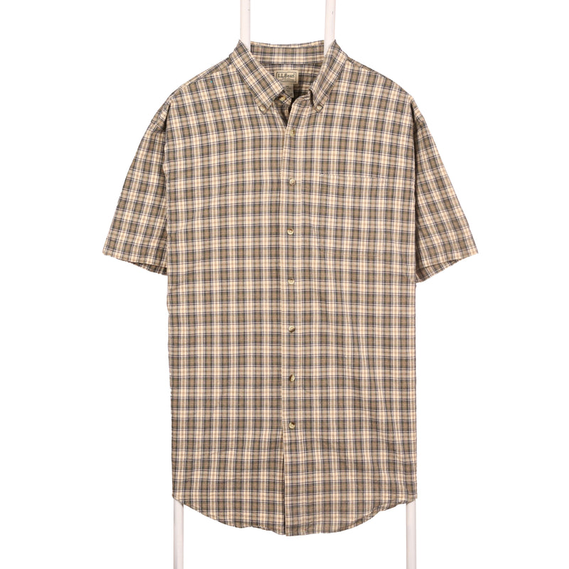 L.L.Bean 90's Check Short Sleeve Button Up Shirt Large Beige Cream