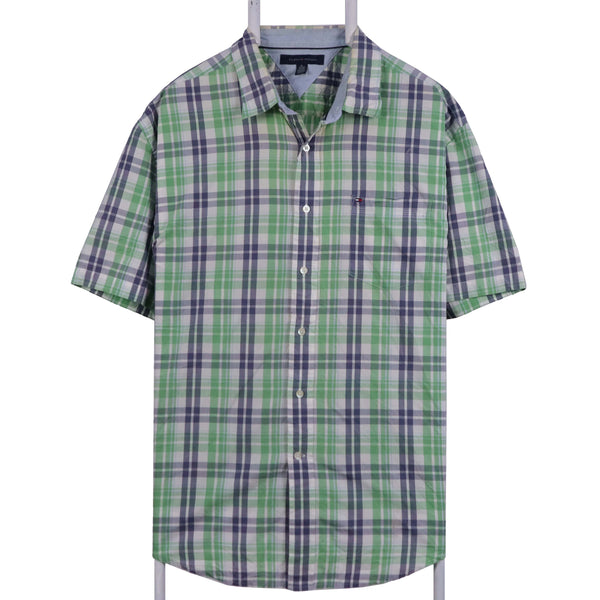 Tommy Hilfiger 90's Short Sleeve Check Button Up Shirt XLarge Green