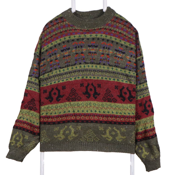Carbon Copy 90's Coogi Style Knitted Crewneck Jumper / Sweater Large Brown