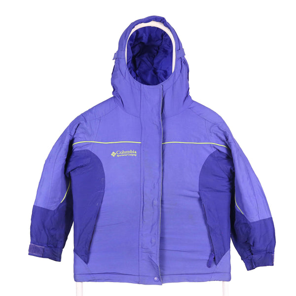 Columbia 90's Spellout Logo Hooded Zip Up Windbreaker Jacket XSmall Purple