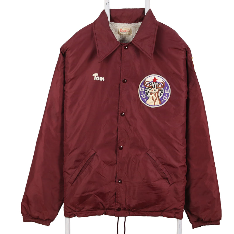 Rennoc 90's Coach Jacket Button Up Bomber Jacket Large Burgundy Red