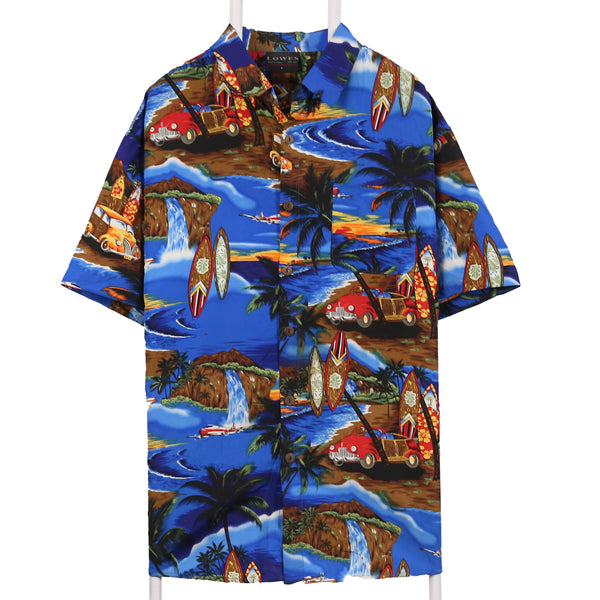 Lowes 90's Hawaiian Pattern Short Sleeve Button Up Shirt XXLarge (2XL) Blue