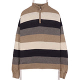 Tommy Hilfiger 90's Quarter Zip Striped Jumper / Sweater Large Grey