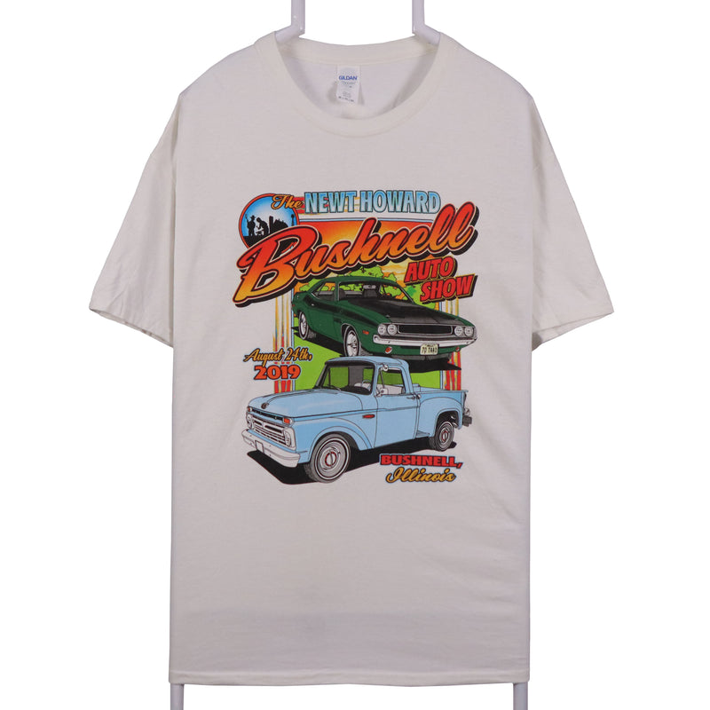 Gildan 90's Racing Car Short Sleeve Crewneck T Shirt XLarge White