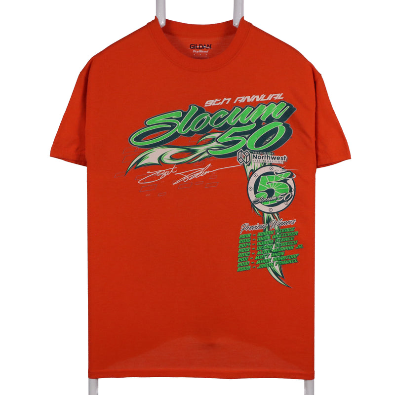 Gildan 90's Back Print Short Sleeve T Shirt Medium Orange