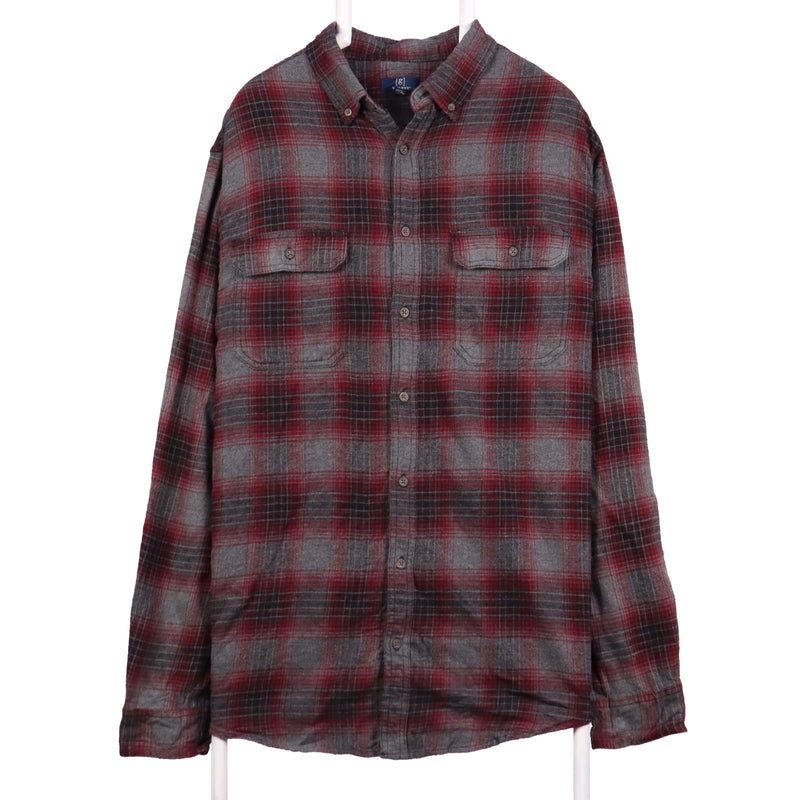 George 90's Check Long Sleeve Button Up Shirt XLarge Burgundy Red