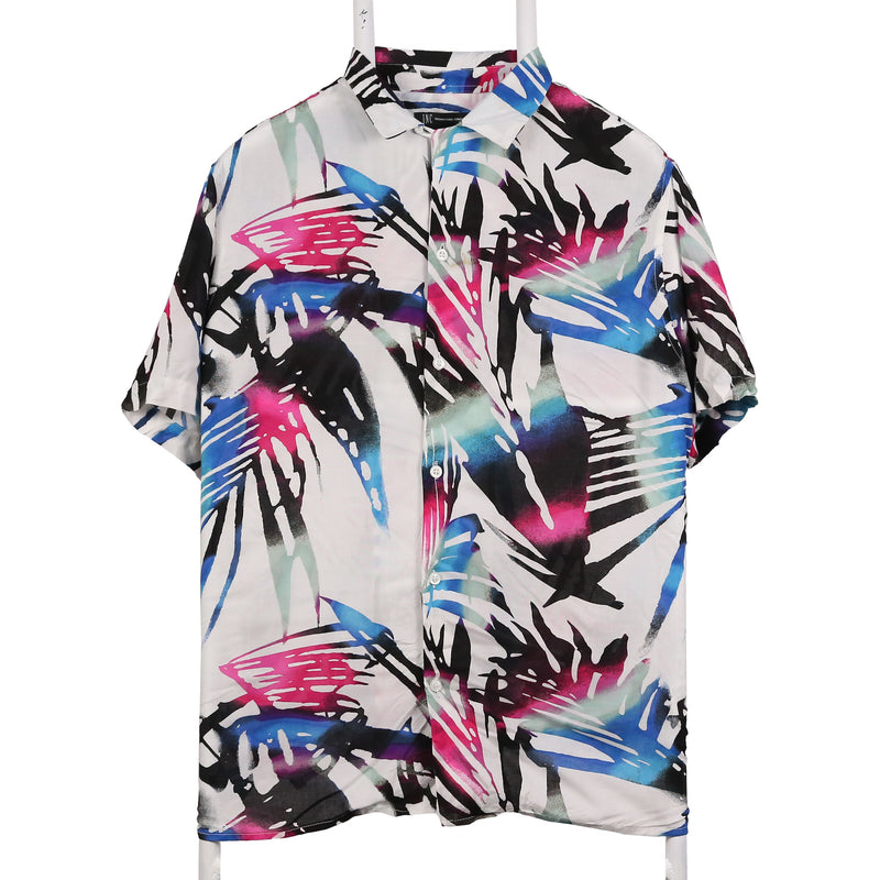 International Concepts 90's Hawaiian Pattern Button Up Short Sleeve Shirt Small Blue