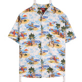 Lowes 90's Hawaiian Pattern Short Sleeve Button Up Shirt Small White