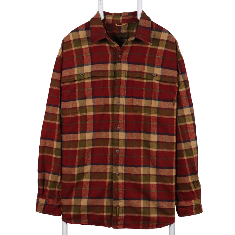Timberland 90's Check Button Up Long Sleeve Shirt Large Brown