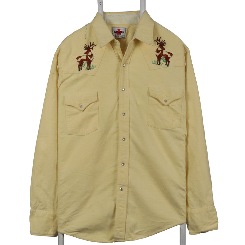 Mws 90's Fleece Long Sleeve Button Up Shirt Medium Yellow