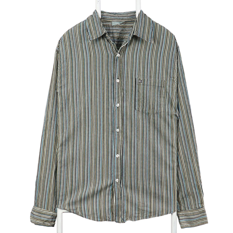 Nassmen 90's Striped Long Sleeve Button Up Shirt Large Blue