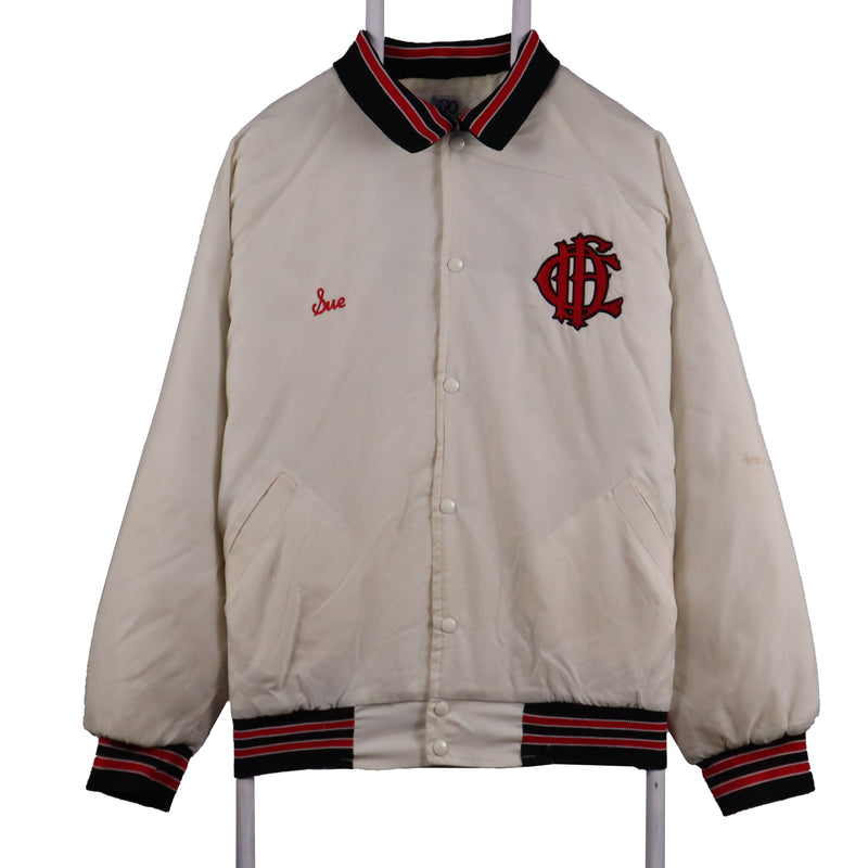 GO SportsWear 90's Chicago Button Up Back Print Varsity Jacket XLarge White
