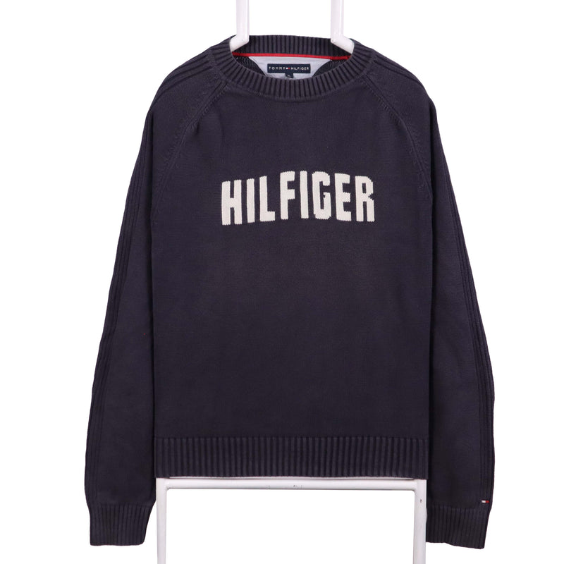 Tommy Hilfiger 90's Spellout Logo Knitted Crewneck Jumper / Sweater XLarge Navy Blue