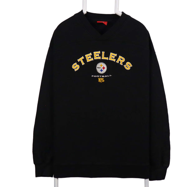 NFL 90's Steelers Spellout Logo Crewneck Sweatshirt XLarge Black