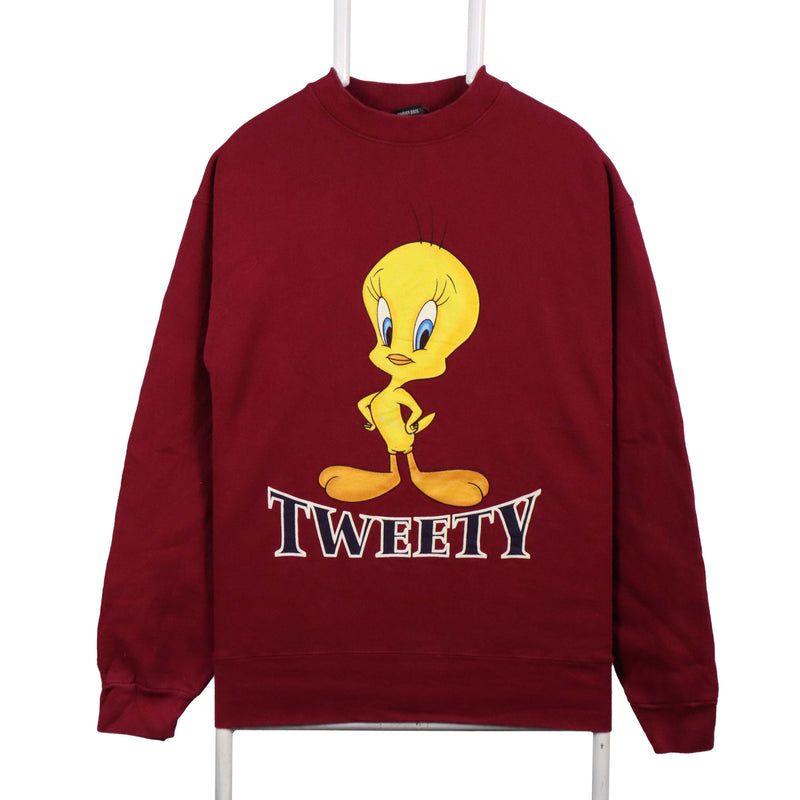 Warner Bros 90's Tweety Bird Crewneck Sweatshirt Large Burgundy Red