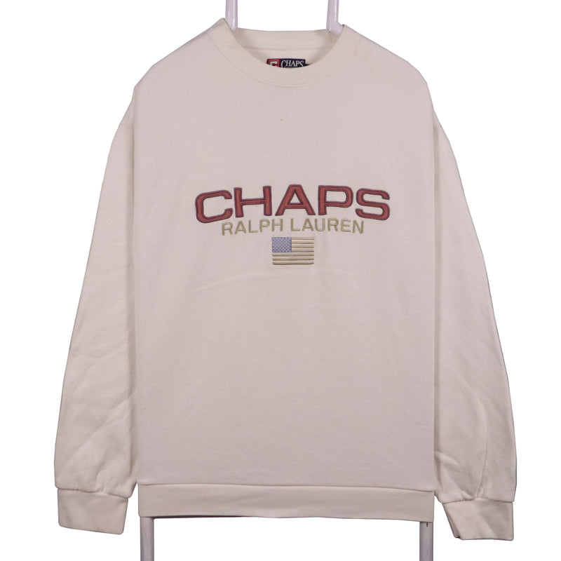 Chaps Ralph Lauren 90's Chaps Spellout Logo Heavyweight Crewneck Sweatshirt Large White