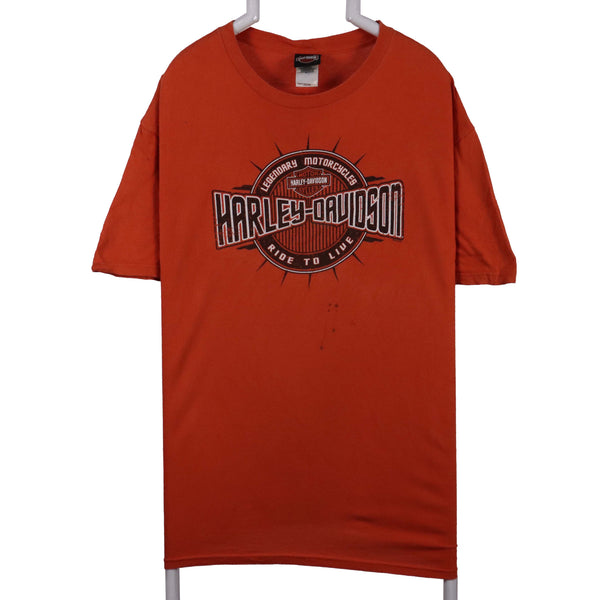 Harley Davidson 90's Short Sleeve Back Print Crewneck T Shirt XLarge Orange