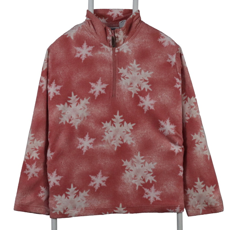 Simply Basic 90's Snowflake Quarter Zip Long Sleeve Fleece Jumper Large Pink