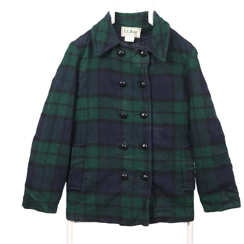 L.L.Bean 90's Check Heavyweight Button Up Trench Coat Large Green