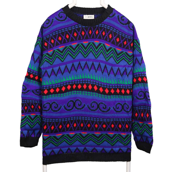 Yan Works 90's Aztec Knitted Long Sleeve Jumper XLarge Black