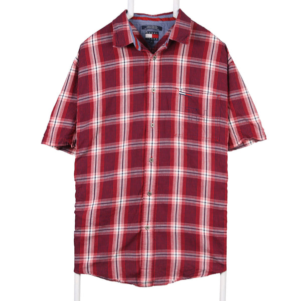 Tommy Hilfiger 90's Button Up Short Sleeve Check Shirt XLarge Red