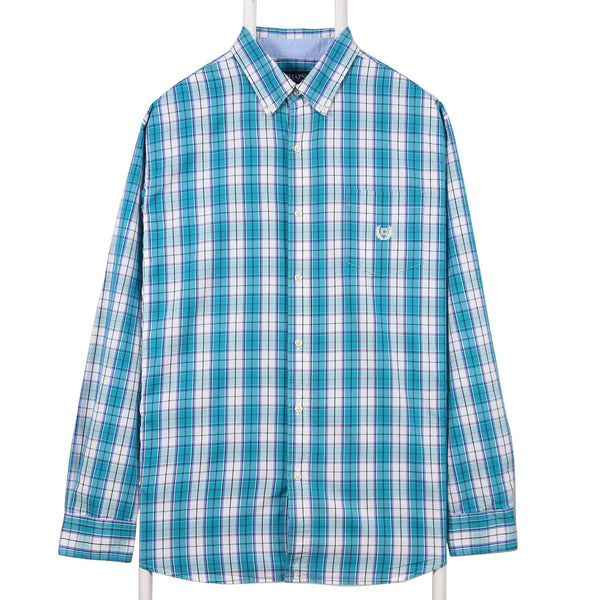 Chaps 90's Long Sleeve Button Up Check Shirt XLarge Blue