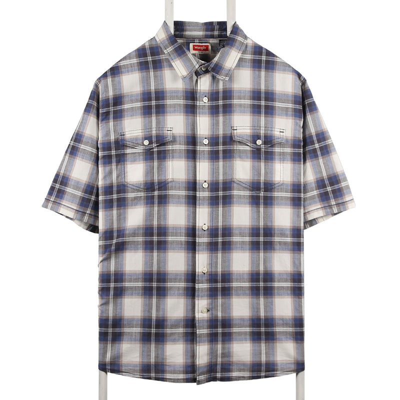 Wrangler 90's Short Sleeve Check Button Up Shirt XLarge Blue