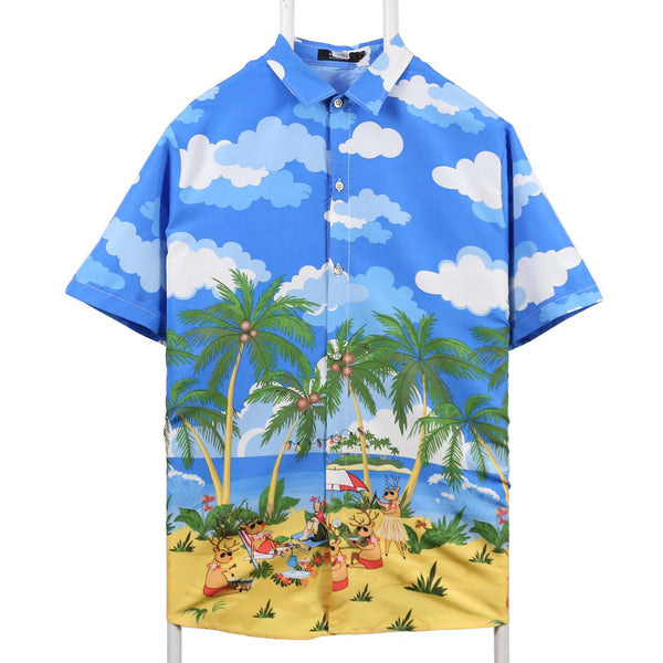 S S L R 90's Hawaiian Pattern Shirt XLarge Blue