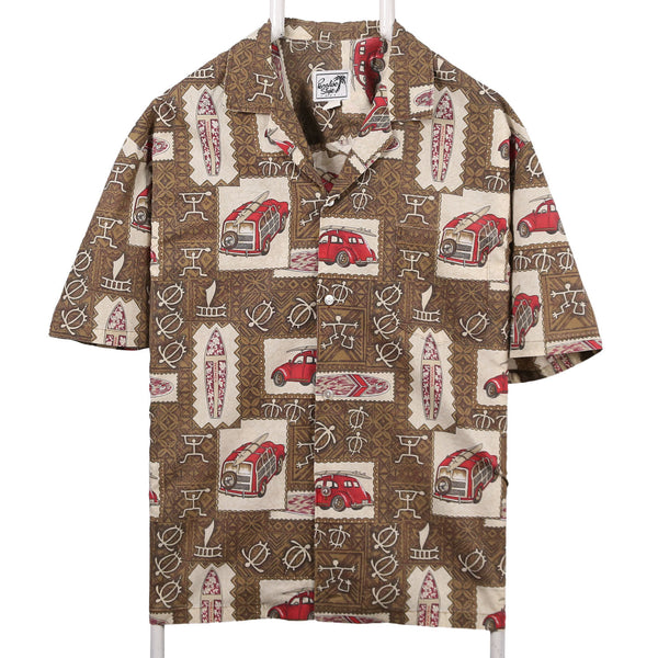 Paradise Style 90's Revere Collar Short Sleeve Button Up Graphic Shirt XLarge Brown