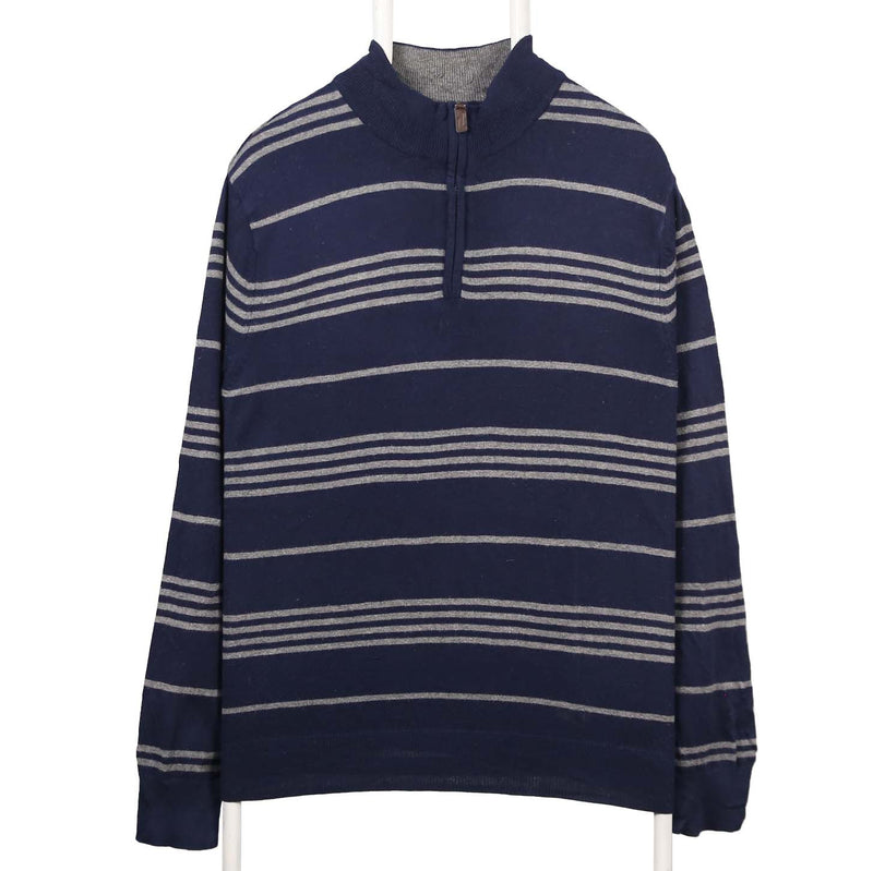Chaps 90's Quarter Zip Ribbed Striped Jumper / Sweater Medium Navy Blue
