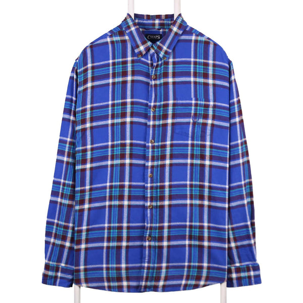 Chaps 90's Button Up small logo Check Shirt XLarge Blue