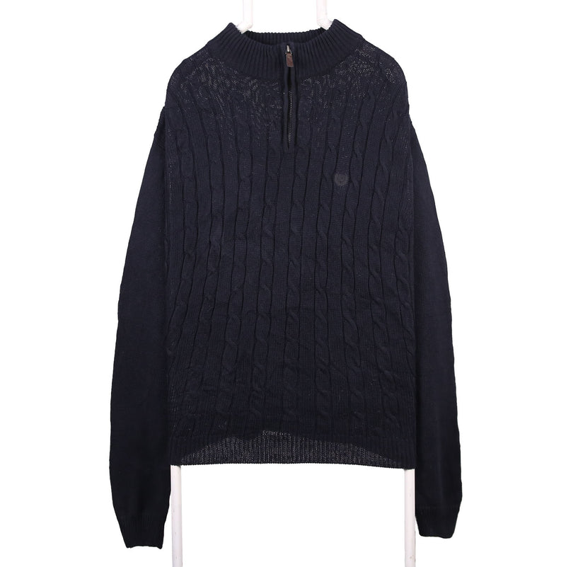 Chaps 90's Quarter Zip Knitted Jumper / Sweater XLarge Navy Blue