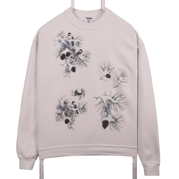 Jerzees 90's Flower Crewneck Sweatshirt Medium White