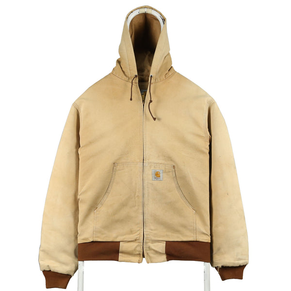 Carhartt 90's Hooded Zip Up Workwear Jacket Large Beige Cream