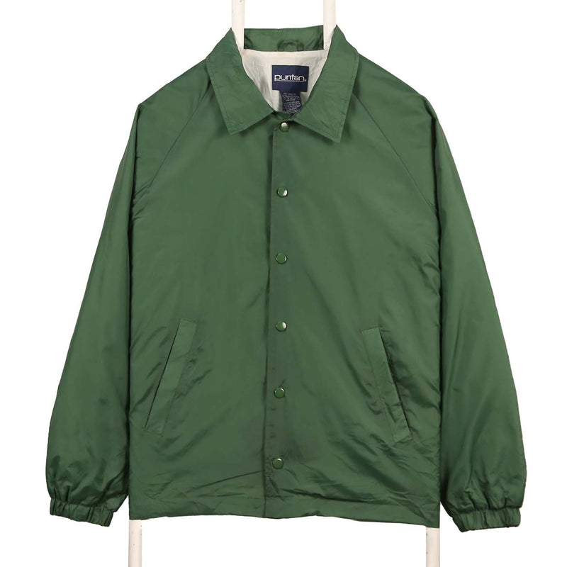 Puritan 90's Button Up Nylon Sportswear Windbreaker Jacket Small Green