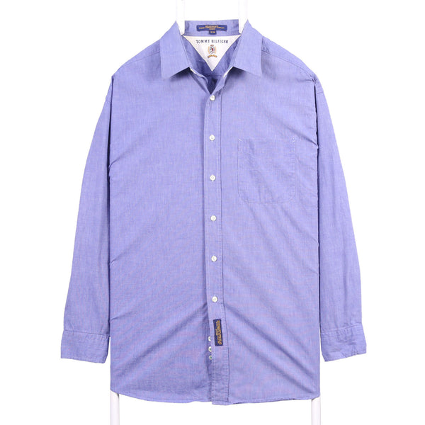 Tommy Hilfiger 90's Plain Long Sleeve Button Up Shirt XXLarge (missing sizing label) Blue