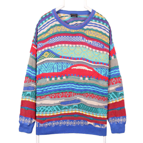 Emaroo 90's Coogi Style Knitted Crewneck Jumper / Sweater Large (missing sizing label) Blue