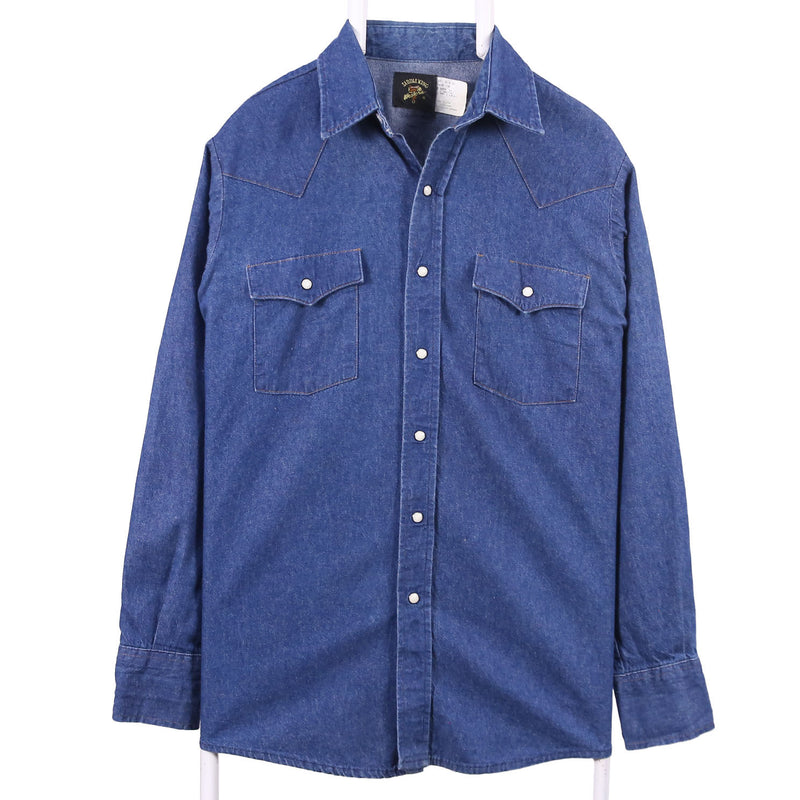 Saddle King 90's Denim Long Sleeve Button Up Shirt Large Blue