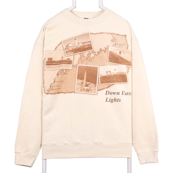 Cotton Delux 90's Crewneck Back Print Sweatshirt XLarge Beige Cream