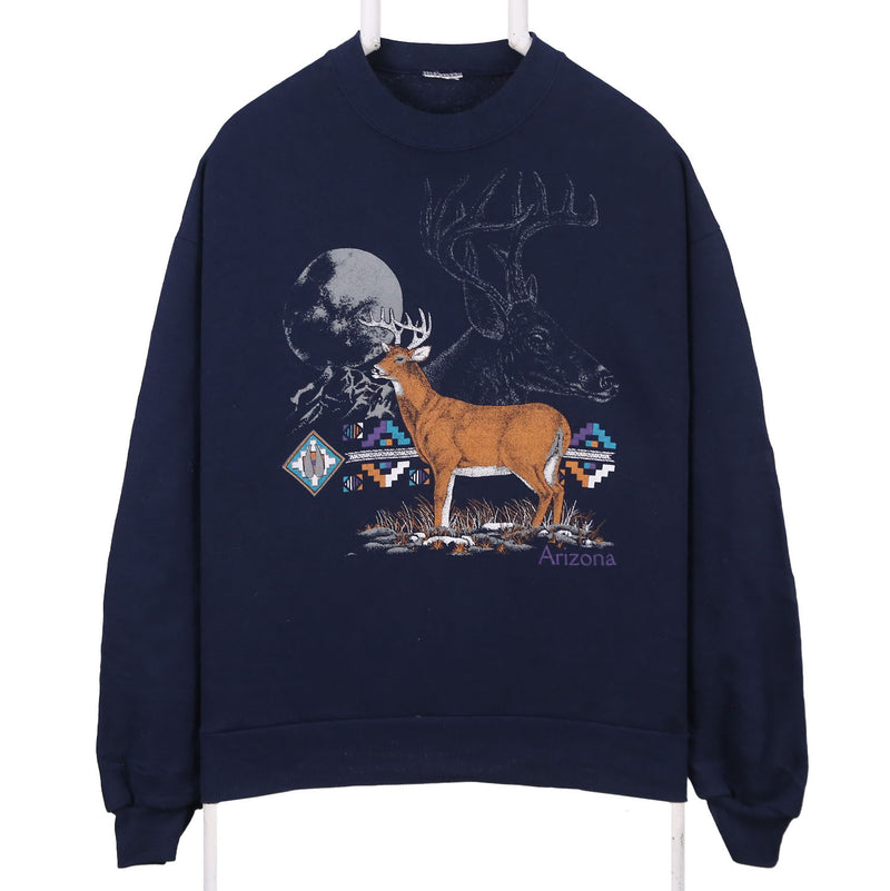 Vintage club 90's Deer Crewneck Sweatshirt Medium (missing sizing label) Navy Blue